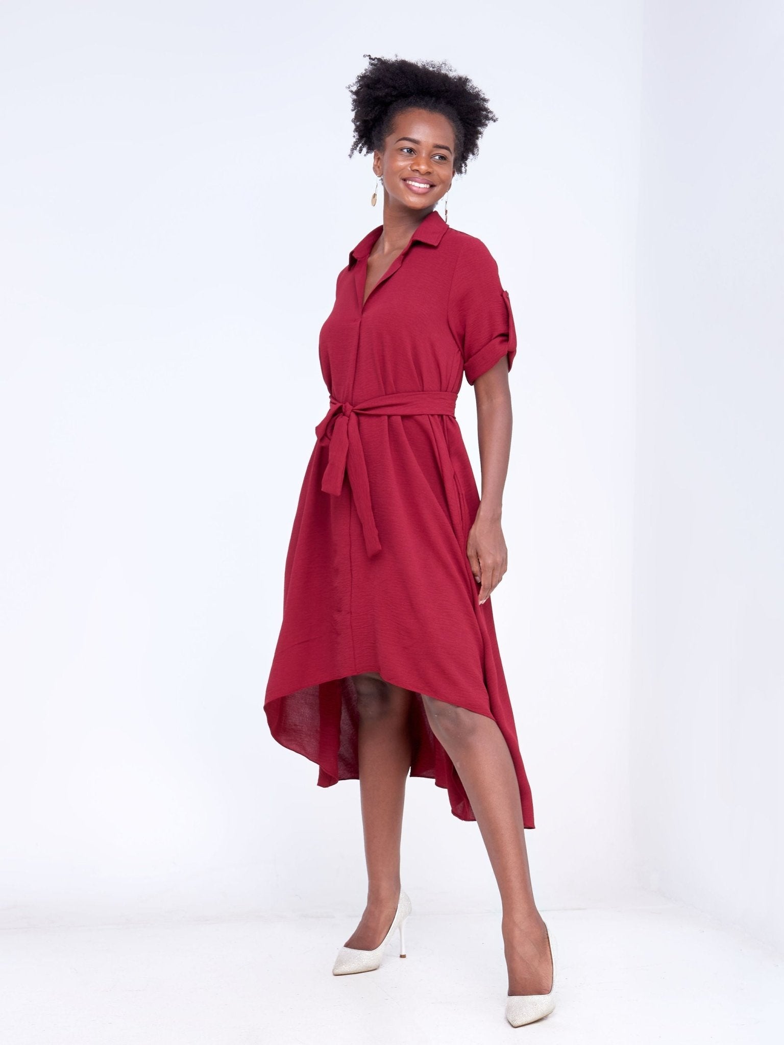 Vivo Dayo 3/4 Sleeved High Low Tent Dress - Maroon - Shop Zetu Kenya