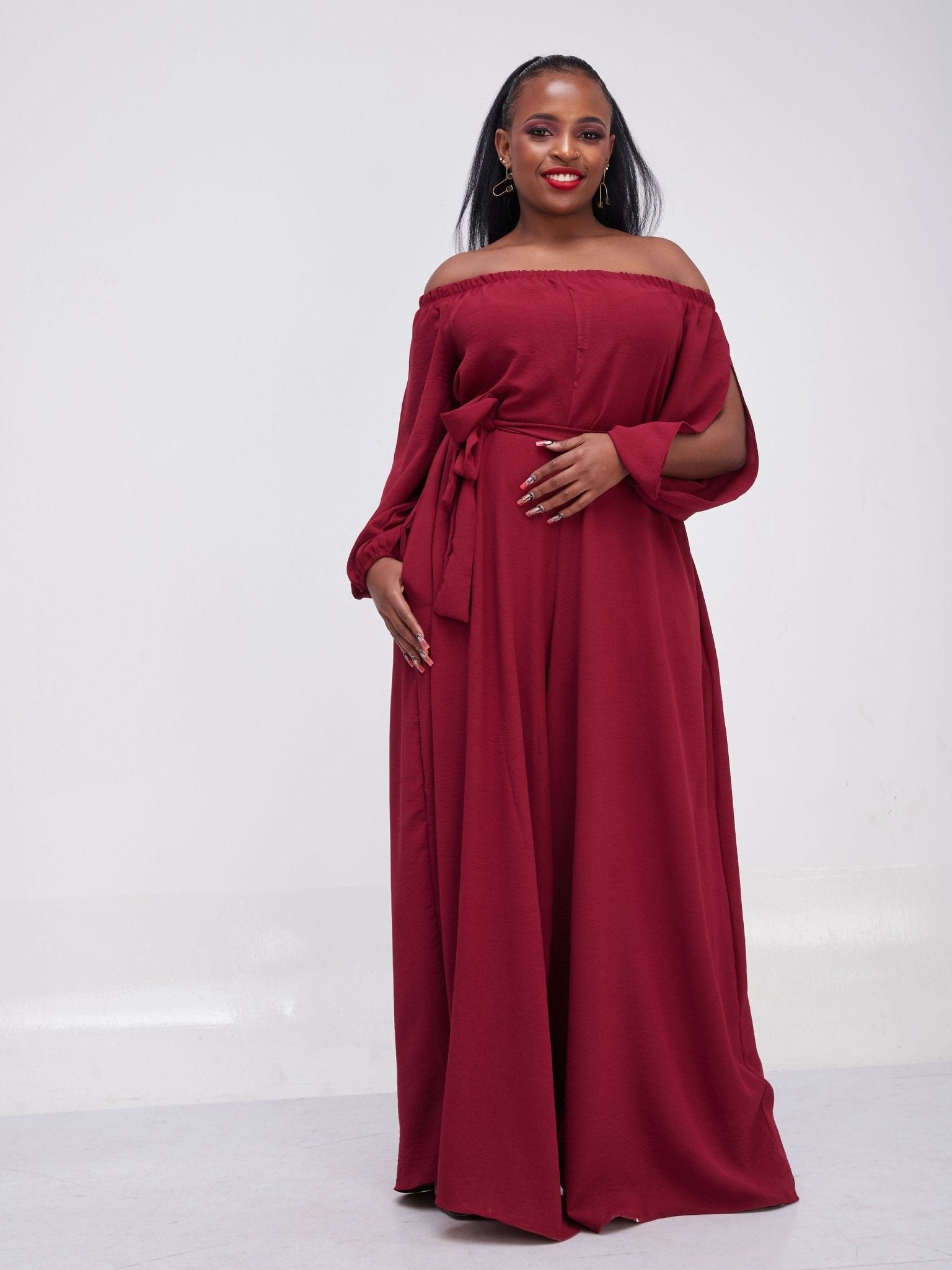 Vivo Dayo Off Shoulder Jumpsuit - Maroon - Shop Zetu Kenya