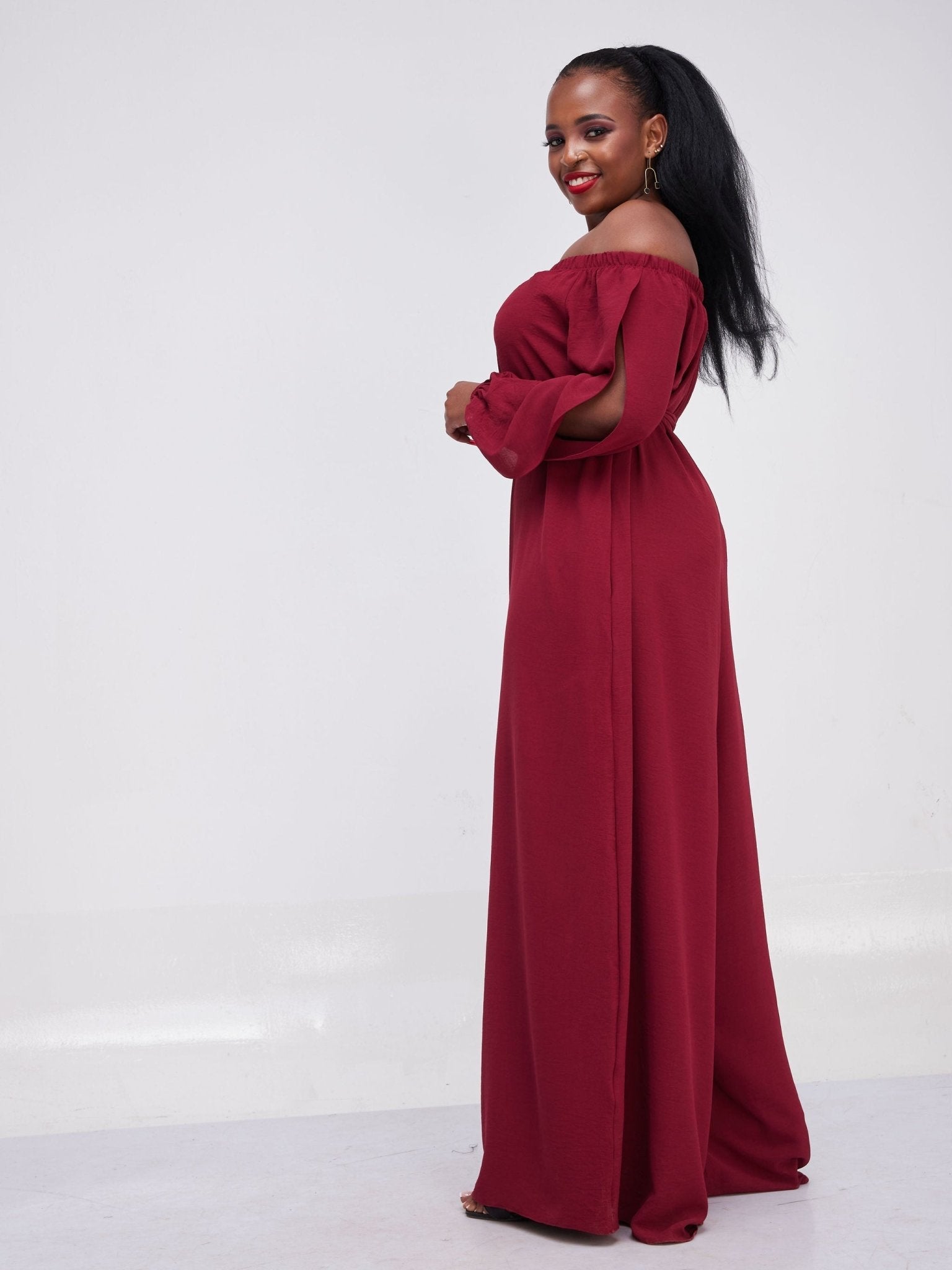 Vivo Dayo Off Shoulder Jumpsuit - Maroon - Shop Zetu Kenya