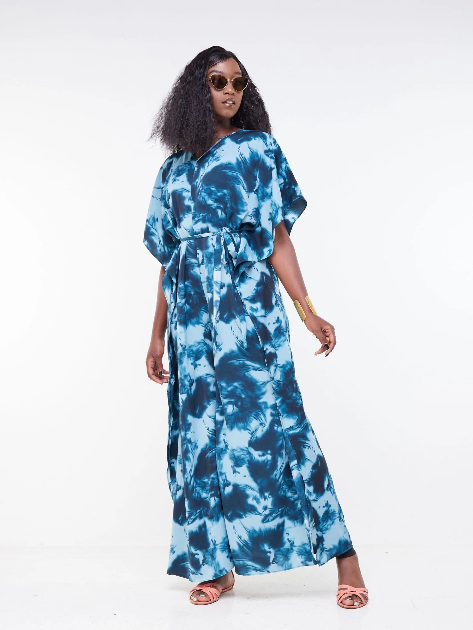 Vivo Malindi Jumpsuit Kaftan - Teal / Black Abstract Print - Shop Zetu Kenya